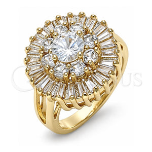 Anillo Multi Piedra 01.210.0104.06 Oro Laminado, Diseño de Flor, con Blanca Zirconia Cubica, Pulido, Tono Dorado (Size 6)