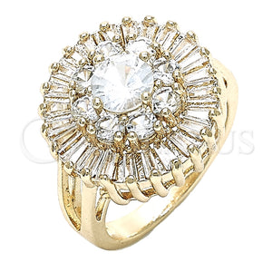 Anillo Multi Piedra 01.210.0104.08 Oro Laminado, Diseño de Flor y Baguette, con Blanca Zirconia Cubica, Pulido, Tono Dorado (Size 8)