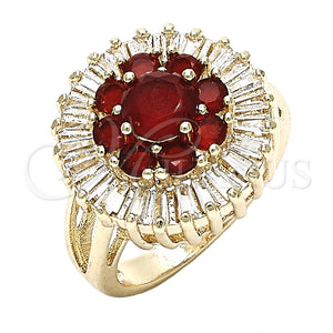 Anillo Multi Piedra 01.210.0104.1.07 Oro Laminado, Diseño de Flor, con Rubi and Blanca Zirconia Cubica, Pulido, Tono Dorado (Size 7)