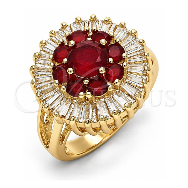 Anillo Multi Piedra 01.210.0104.1.07 Oro Laminado, Diseño de Flor, con Rubi and Blanca Zirconia Cubica, Pulido, Tono Dorado (Size 7)