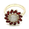 Anillo Multi Piedra 01.210.0105.1.07 Oro Laminado, Diseño de Flor, con Rubi and Blanca Zirconia Cubica, Pulido, Tono Dorado (Size 7)