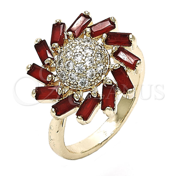 Anillo Multi Piedra 01.210.0105.1.07 Oro Laminado, Diseño de Flor, con Rubi and Blanca Zirconia Cubica, Pulido, Tono Dorado (Size 7)