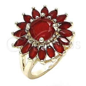 Anillo Multi Piedra 01.210.0106.1.07 Oro Laminado, Diseño de Flor, con Rubi Zirconia Cubica, Pulido, Tono Dorado (Size 7)