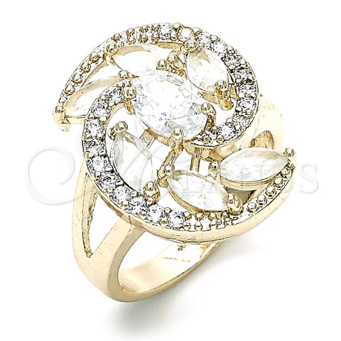 Anillo Multi Piedra 01.210.0107.07 Oro Laminado, con Blanca Zirconia Cubica, Pulido, Tono Dorado (Size 7)