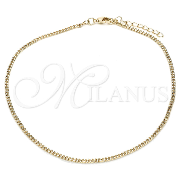 Tobillera Básica 04.213.0090.10 Oro Laminado, Diseño de Miami Cubana, Pulido, Tono Dorado (02 MM Thickness, 10 Inches Length)