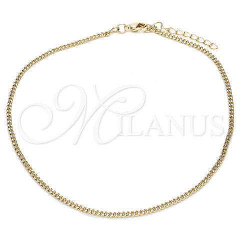 Tobillera Básica 04.213.0090.10 Oro Laminado, Diseño de Miami Cubana, Pulido, Tono Dorado (02 MM Thickness, 10 Inches Length)