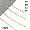 Gargantilla Basica 04.213.0090.24 Oro Laminado, Diseño de Miami Cubana, Pulido, Tono Dorado (02 MM Thickness, 24 Inches Length)