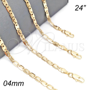 Gargantilla Basica 04.213.0170.24 Oro Laminado, Pulido, Tono Dorado (04 MM Thickness, 24 Inches Length)