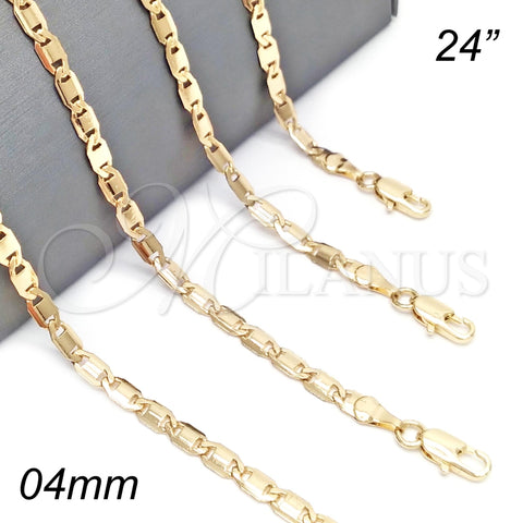 Gargantilla Basica 04.213.0170.24 Oro Laminado, Pulido, Tono Dorado (04 MM Thickness, 24 Inches Length)