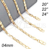 Gargantilla Basica 04.213.0170.24 Oro Laminado, Pulido, Tono Dorado (04 MM Thickness, 24 Inches Length)