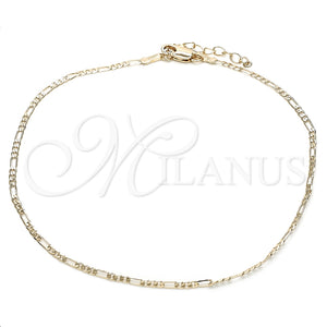 Tobillera Básica 04.213.0171.10 Oro Laminado, Diseño de Figaro, Pulido, Tono Dorado (02 MM Thickness, 10 Inches Length)