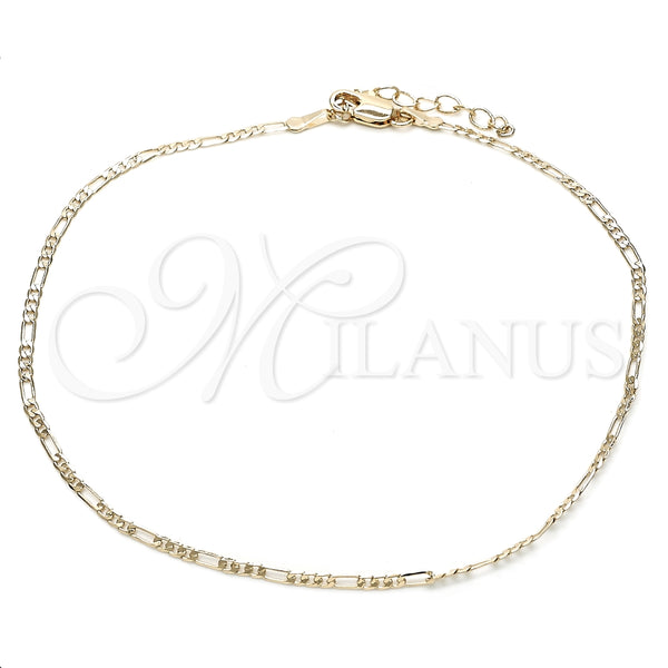 Tobillera Básica 04.213.0171.10 Oro Laminado, Diseño de Figaro, Pulido, Tono Dorado (02 MM Thickness, 10 Inches Length)