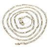 Gargantilla Basica 04.213.0171.24 Oro Laminado, Diseño de Figaro, Pulido, Tono Dorado (02 MM Thickness, 24 Inches Length)