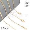 Gargantilla Basica 04.213.0171.24 Oro Laminado, Diseño de Figaro, Pulido, Tono Dorado (02 MM Thickness, 24 Inches Length)