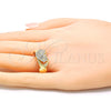 Anillo Multi Piedra 01.372.0001.09 Oro Laminado, Diseño de Corazón, con Blanca Cristal, Pulido, Tono Dorado (Size 9)