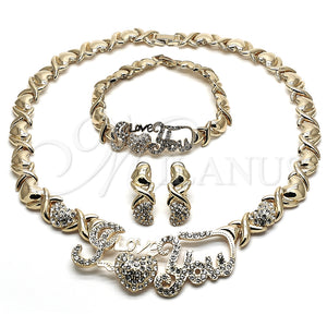 Collar, Pulsera y Dije 06.372.0001 Oro Laminado, Diseño de Besos y Abrazos y Amor, con Blanca Cristal, Pulido, Tono Dorado