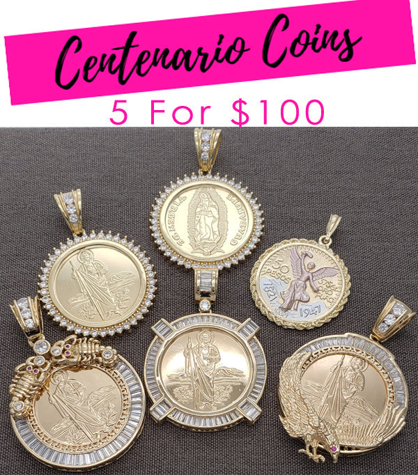 Kit Surtido de 5 Dijes de Moneda Centenario de Oro Laminado al por mayor — SKU 132107