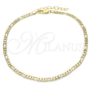 Tobillera Básica 04.213.0144.10 Oro Laminado, Diseño de Figaro, Pulido, Tono Dorado (0.80 Gauge, 03 MM Thickness, 10 Inches Length)