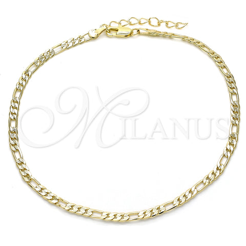 Tobillera Básica 04.213.0144.10 Oro Laminado, Diseño de Figaro, Pulido, Tono Dorado (0.80 Gauge, 03 MM Thickness, 10 Inches Length)