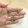 Juego de Arete y Dije de Adulto 10.342.0029 Oro Laminado, Diseño de Mama y Corazón, con Micro Pave Blanca, Pulido, Tono Dorado
