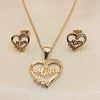 Juego de Arete y Dije de Adulto 10.342.0029 Oro Laminado, Diseño de Mama y Corazón, con Micro Pave Blanca, Pulido, Tono Dorado