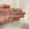 Juego de Arete y Dije de Adulto 10.342.0030 Oro Laminado, Diseño de Mama y Corazón, con Blanca Micro Pave, Pulido, Tono Dorado