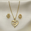 Juego de Arete y Dije de Adulto 10.342.0030 Oro Laminado, Diseño de Mama y Corazón, con Blanca Micro Pave, Pulido, Tono Dorado