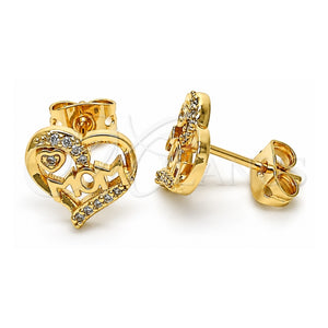 Arete Dormilona 02.342.0068 Oro Laminado, Diseño de Mama y Corazón, con Blanca Micro Pave, Pulido, Tono Dorado