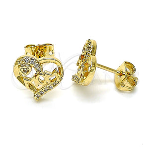 Arete Dormilona 02.342.0068 Oro Laminado, Diseño de Mama y Corazón, con Blanca Micro Pave, Pulido, Tono Dorado
