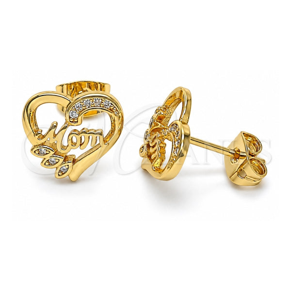 Arete Dormilona 02.342.0069 Oro Laminado, Diseño de Mama y Corazón, con Blanca Micro Pave, Pulido, Tono Dorado
