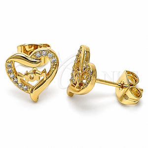 Arete Dormilona 02.342.0070 Oro Laminado, Diseño de Mama y Corazón, con Blanca Micro Pave, Pulido, Tono Dorado