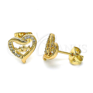 Arete Dormilona 02.342.0070 Oro Laminado, Diseño de Mama y Corazón, con Blanca Micro Pave, Pulido, Tono Dorado