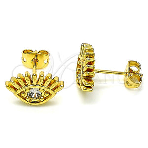 Arete Dormilona 02.341.0028 Oro Laminado, Diseño de Ojo Griego, con Blanca Zirconia Cubica, Pulido, Tono Dorado