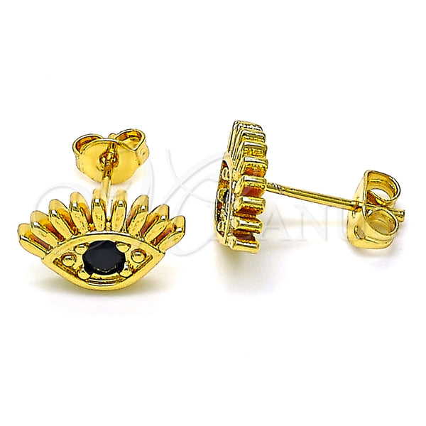 Arete Dormilona 02.341.0028.1 Oro Laminado, Diseño de Ojo Griego, con Negro Zirconia Cubica, Pulido, Tono Dorado