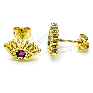 Arete Dormilona 02.341.0028.3 Oro Laminado, Diseño de Ojo Griego, con Rubi Zirconia Cubica, Pulido, Tono Dorado