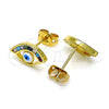 Arete Dormilona 02.341.0031 Oro Laminado, Diseño de Ojo Griego, con Multicolor Zirconia Cubica, Esmaltado Blanco, Tono Dorado