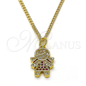 Collares con Dije 04.341.0022.20 Oro Laminado, Diseño de Niñita Pequeña, con Rubi and Blanca Micro Pave, Pulido, Tono Dorado (0.50 Gauge, 02 MM Thickness, 20 Inches Length)