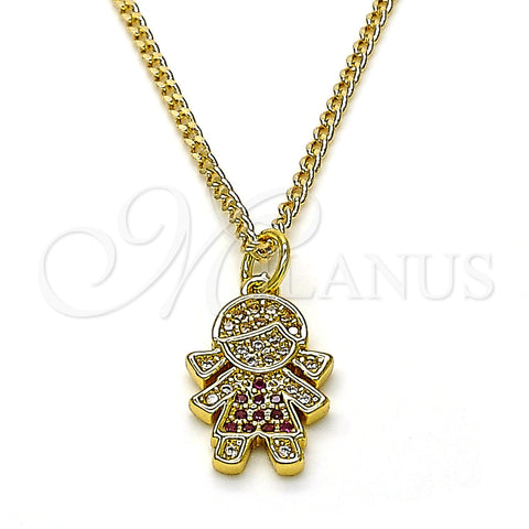 Collares con Dije 04.341.0022.20 Oro Laminado, Diseño de Niñita Pequeña, con Rubi and Blanca Micro Pave, Pulido, Tono Dorado (0.50 Gauge, 02 MM Thickness, 20 Inches Length)