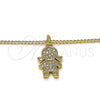 Collares con Dije 04.341.0022.1.20 Oro Laminado, Diseño de Niñita Pequeña, con Blanca Micro Pave, Pulido, Tono Dorado (0.50 Gauge, 02 MM Thickness, 20 Inches Length)
