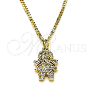 Collares con Dije 04.341.0022.1.20 Oro Laminado, Diseño de Niñita Pequeña, con Blanca Micro Pave, Pulido, Tono Dorado (0.50 Gauge, 02 MM Thickness, 20 Inches Length)