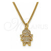 Collares con Dije 04.341.0022.1.20 Oro Laminado, Diseño de Niñita Pequeña, con Micro Pave Blanca, Pulido, Tono Dorado (Calibre 0.50, Grosor 02 MM, 20 Pulgadas de Largo)