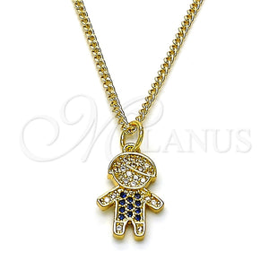 Collares con Dije 04.341.0023.20 Oro Laminado, Diseño de Niñito Pequeño, con Zafiro Azul and Blanca Micro Pave, Pulido, Tono Dorado (02 MM Thickness, 20 Inches Length)