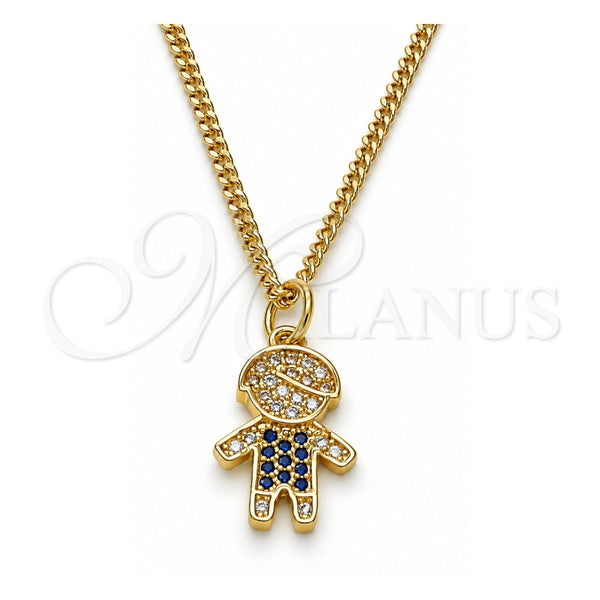 Collares con Dije 04.341.0023.20 Oro Laminado, Diseño de Niñito Pequeño, con Micro Pave Zafiro Azul y Blanca, Pulido, Tono Dorado (Grosor 02 MM, 20 Pulgadas de Largo)