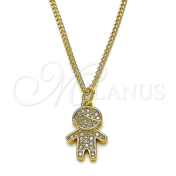 Collares con Dije 04.341.0023.1.20 Oro Laminado, Diseño de Niñito Pequeño, con Blanca Micro Pave, Pulido, Tono Dorado (02 MM Thickness, 20 Inches Length)