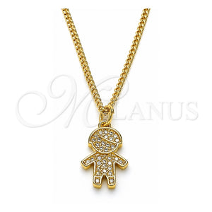 Collares con Dije 04.341.0023.1.20 Oro Laminado, Diseño de Niñito Pequeño, con Micro Pave Blanca, Pulido, Tono Dorado (Grosor 02 MM, 20 Pulgadas de Largo)