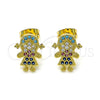 Arete Dormilona 02.341.0033 Oro Laminado, Diseño de Niñita Pequeña, con Multicolor Micro Pave, Pulido, Tono Dorado