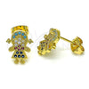 Arete Dormilona 02.341.0033 Oro Laminado, Diseño de Niñita Pequeña, con Multicolor Micro Pave, Pulido, Tono Dorado