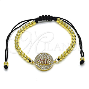 Pulsera Elegante 03.362.0017.11 Oro Laminado, Diseño de Bola, con Rubi and Blanca Micro Pave, Pulido, Tono Dorado (04 MM Thickness, 11 Inches Length)