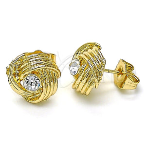Arete Dormilona 02.213.0166 Oro Laminado, Diseño de Nudo, con Blanca Zirconia Cubica, Pulido, Tono Dorado