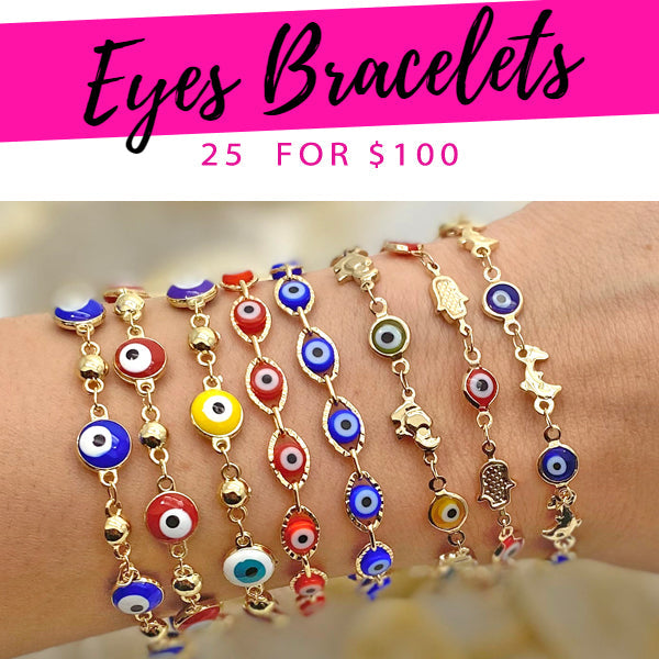 Kit Surtido de 25 Pulseras de Ojo de Oro Laminado al por mayor — SKU 132175